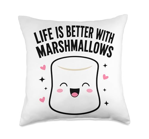 Life is Better with Marshmallows Cute Food Graphic Throw Pillow