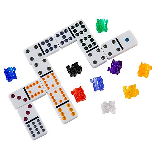 Homwom Double 12 Colored Dot Dominoes Mexican Train Game Set, 91 Tiles Dot Dominoes With 9 Trains, Scoreboard, Octagon Shape Hub And Aluminum Case #TOP4