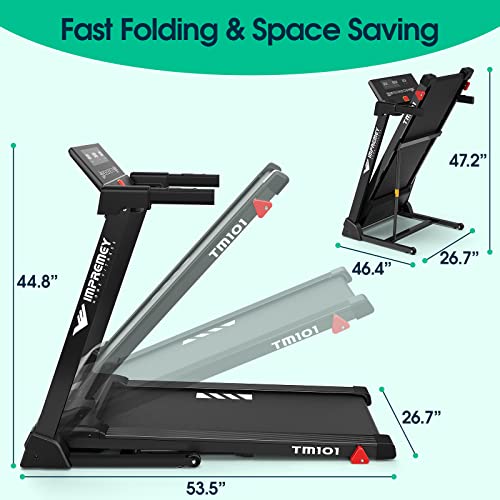 Impremey Folding Treadmill With Incline, Electric Foldable Treadmill With 42” X 16” Bigger Running Belt, Heart Rate Monitor, Easy Accembly, Wireless Speaker For Home Office #TOP3