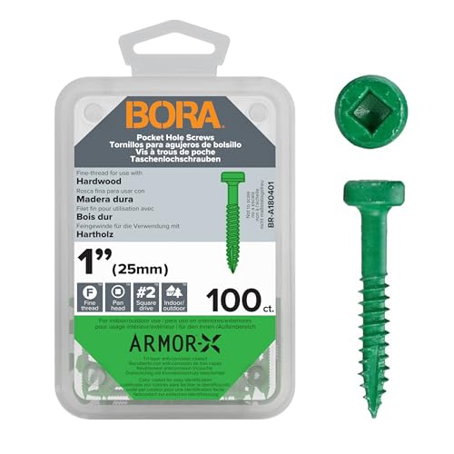 Bora Pocket Hole Screws 1 Inch Fine Thread - 100 Pack for Wood Joinery - Professional Woodworking Bora Jig Compatible Screws for Furniture, Cabinetry & Carpentry Projects by BORA - Used condition - US$8.99