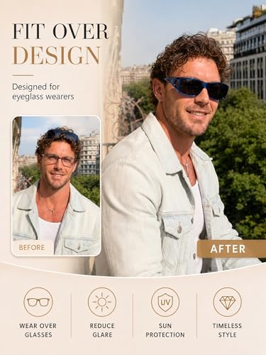 Image of VIEWBETTER Polarized Fit Over Glasses Sunglasses for Men Wrap Around Shades UV Protection Wear Over Eyeglasses SG0312