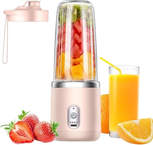 Mixeur portable pour smoothies et milkshakes – Mélangeur personnel avec lames à 6 feuilles, rechargeable par USB, matériau de qualité alimentaire, pour voyage, salle de sport, cuisine (rose)
