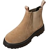 [ZebrApril] チェルシーブーツ メンズ スエード 軽量 厚底 ミドル丈 サイドゴア 防滑 ビジネス カジュアル 紳士靴 (カーキ,26.0 cm 3E)