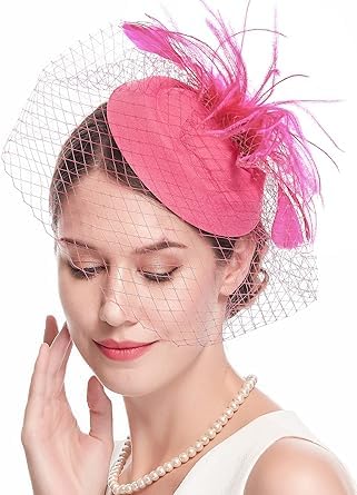 GenericWomen's Tea Party Fascinators, Veil Feathers Hats with Headband and Hair Clip for Cocktail Church