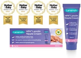 Lansinoh HPA Lanolin Nipple Cream for sore nipple & cracked skin, 100% natural single ingredient, breastfeeding essential, tasteless, odourless, hospital bag, moisturising, 10ml