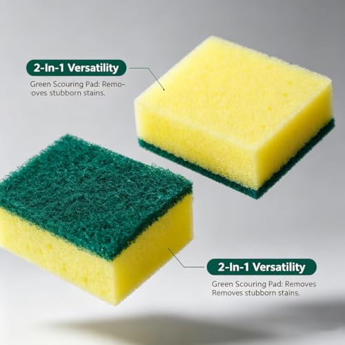 Image of Heavy Duty Scrub Sponges for Dishwashing Kitchen Sponges Non-Scratch Dual-Sided Scrubbing Sponges for Dishes, Pot, Pan, Bathroom and Household Cleaning,24 Pack