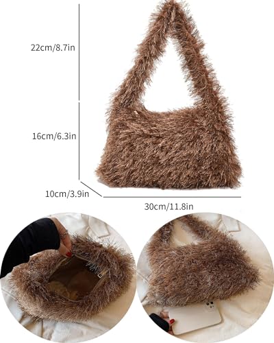 Image of Fluffy Shoulder Hobo Bag Handbag and Purse Women Y2K Fuzzy Soft Plush Underarm Tote Bag