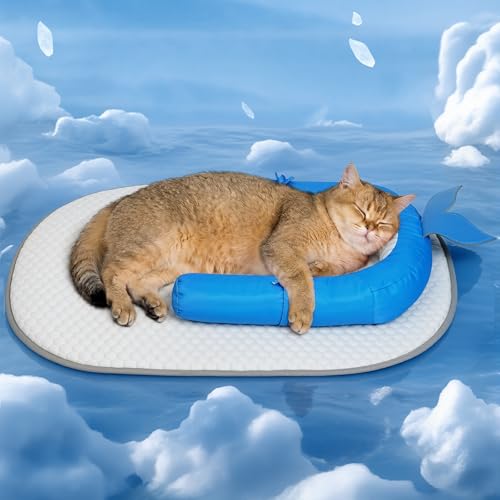 Pawfun Cat Cooling Mat with Soft U-Shaped Pillow– Breathable Calming Cooling…