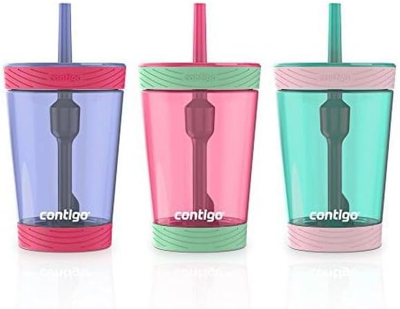 Contigo Spill-Proof Kids Tumbler with Straw, 3-Pack, Sprinkles, Wink And Persian Green, 14Fl oz
