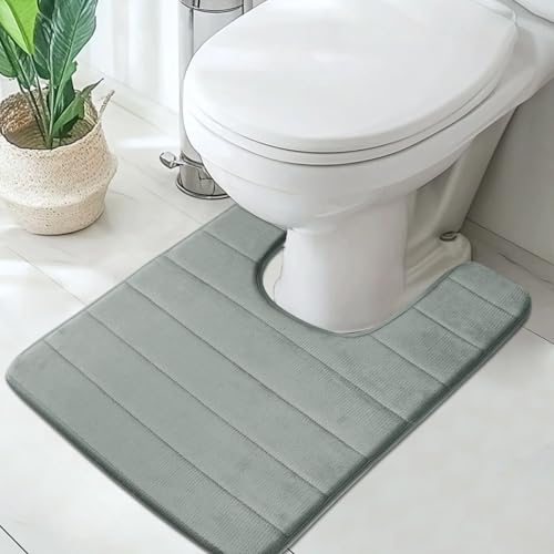 LUSCHEER Absorbent WC Toilet Rug Non-Slip U Shape Pedestal Mat Bath Mat, Extra Soft Memory Foam Bathroom Toilet Mat for Floor, Quick-drying Machine-Washable, 50 x 60 cm, Light Grey