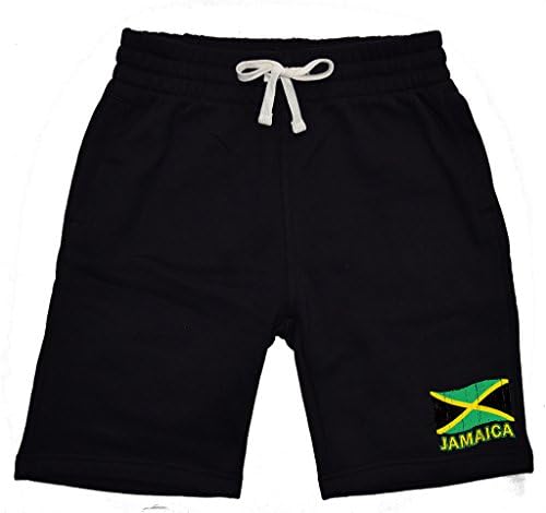 Men’s Jamaica Flag Chest Black Fleece Jogger Sweatpants Gym Shorts Black
