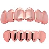 L & L Nation Rose Gold Plated Hip Hop Caps Custom Fit Top & Bottom Grillz Set Teeth Grills Mouth