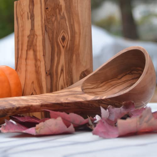 The Live Edge - Olive Wood Soup Ladle Spoon For Cooking | Large Wooden Kitchen Soup Ladles For Serving | Hand Craved Long Handle Deep Wooden Spoons For Nonstick Cookware Utensils, Kitchen Accessories #TOP4