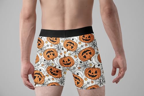 Random Stock Apparel Halloween Underwear for Men Slim Fit Hilarious Boxer Brief Horror Scary Fun Gift for Guys (US, Alpha, Large, Regular, Regular, White Pumpkin)4