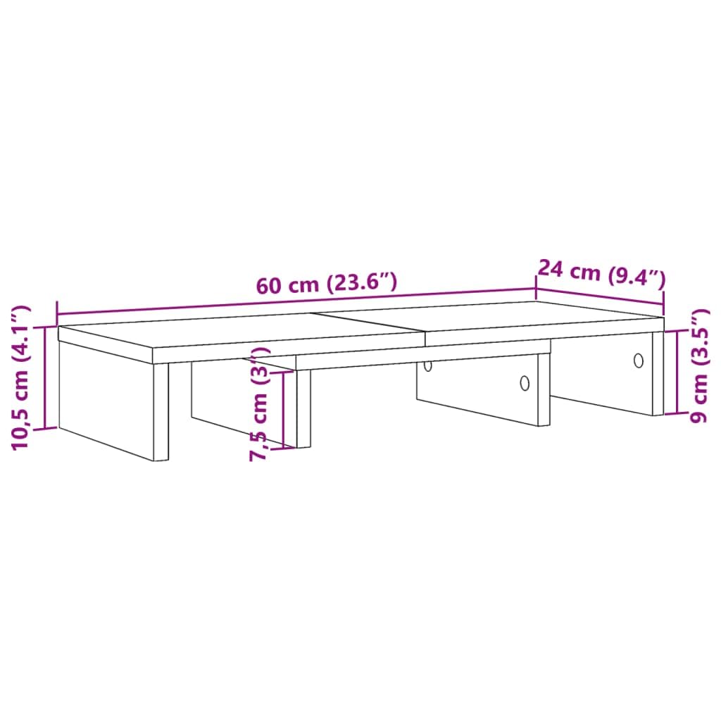 Supporto per monitor regolabile in rovere Artisan, 60 x 24 x 10,5 cm, in legno, per due monitor, altezza regolabile, organizer da scrivania per ufficio, home office e gaming