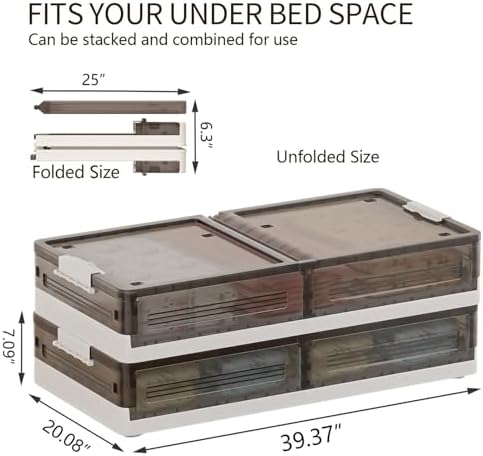 Under Bed Storage Containers with Wheels - Stackable Plastic Clothes Bins with Lids - Dual-Open Closet Organizers for Bedroom & Dorm - 2 Pack, Grey