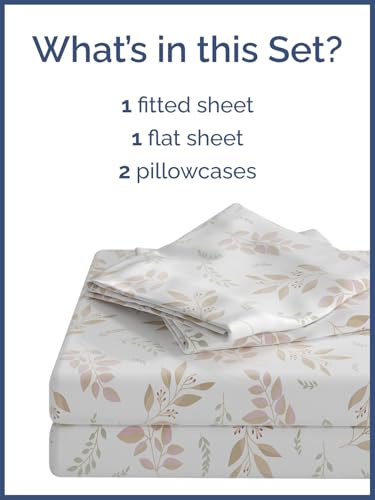 Image of Kids Queen Size Leaves Bed Sheets - 4 Piece Kids Leaves Sheet Set | Leaves Themed Bedding, Ultra-Soft, Cute & Cozy, Breathable & Machine Washable, Kids Bed Set for Boys, Girls, Teens & Toddlers