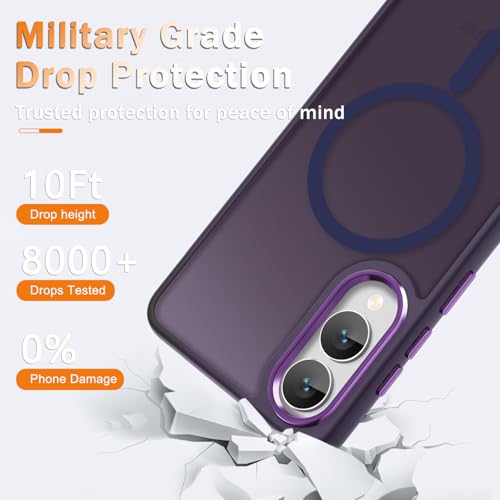 Image of YENAPOON for Samsung Galaxy S25 Edge Case, Matte Magnetic Phone Case with 1 Screen Protector, Support for Magsafe, Translucent Frosted Shockproof Protective Cover for Samsung Galaxy S25 Edge, Purple