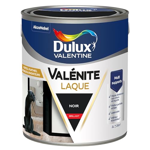 Dulux Valentine - Pintura de laca valenita, interior y exterior, multisoporte, acabado perfecto y liso, fórmula de alta resistencia, brillante negro 2 l