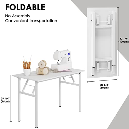Image of Need Office Computer Desk 47.2x23.6 in Sturdy Folding Laptop Table White | White Frame Writing Gaming Work Table /Foldable Home Office Desk /Sewing Table, No Assembly Required