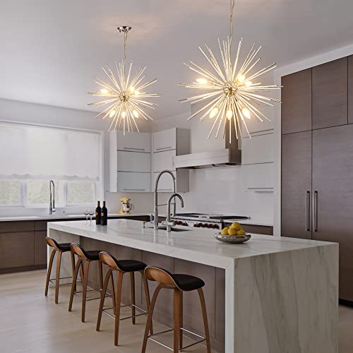 Mayna Sputnik Chandeliers 6-Light Starburst Chandelier Polished Chrome Firework Chandelier Mid Century Satellite Pendant Light For Living Room Dining Room Bedroom Kitchen,Dia 25",E12 Sockets #TOP2