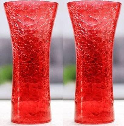 Shobhana Enterprises Crystal Glass Decorative Crackared Flower Vase for Home Décor - (Size - 9 X 9 X 20 CM, 8 Inches) Set of 2 (red)-image-41