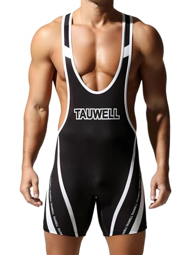 HULIJA Uomo Wrestling Body Aderenti Supporti Atletici Abiti Sportivi Slim Fit Tute Wrestling Senza Maniche Active Abiti Da Sollevamento Pesi Nero L