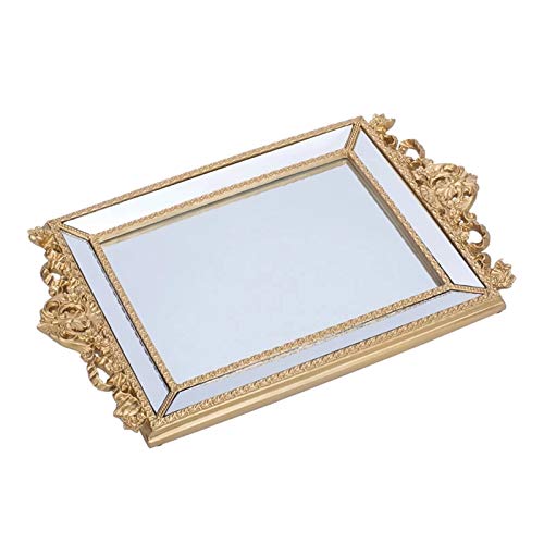 YADSHENG Decorative Tray Rectangular Mirror Tray Wedding Dessert Table Decoration Serving Trays (Color : Gold, Size : 41x25.5x2.3cm)