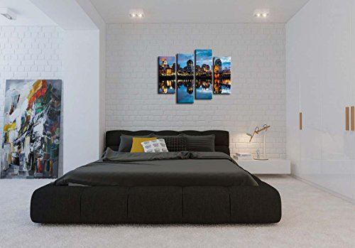 Wall Art Decor Poster Painting On Canvas Print Pictures 4 Pieces Cincinnati Ohio At Sunrise Reflected In The Ohio River Architecture Cityscape Framed Picture For Home Decoration Living Room Artwork #TOP3