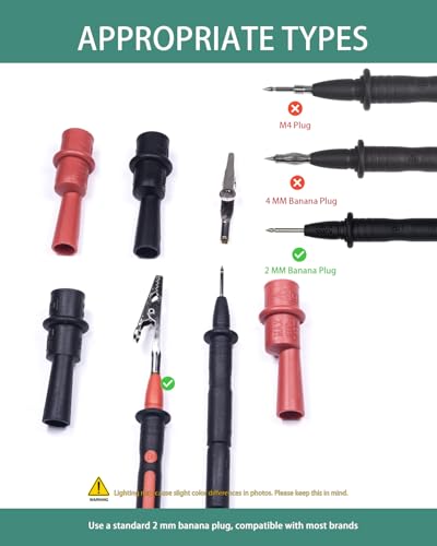 Image of Multimeter Alligator Clips, Insulation Alligator Clip Set for 2mm Diameter Probe Tips Electrical Testing