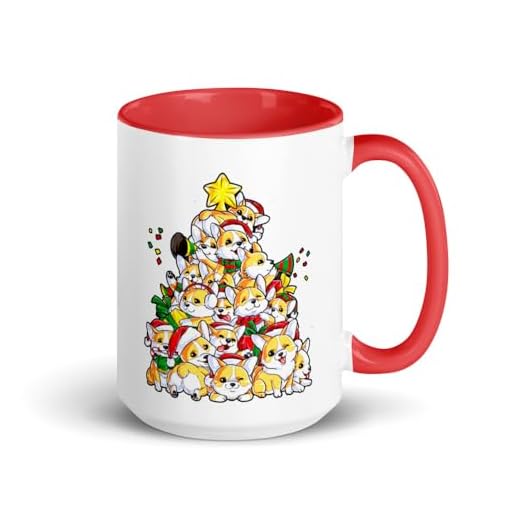 TrendyFemz Corgi Christmas Coffee Mugs Ceramic Mugs Cup – Tea Mug Coffee Cup and Hot Chocolate Mugs Xmas Gift for Her or Kids, Festive Coffee and Tea Mug With Red Color Inside