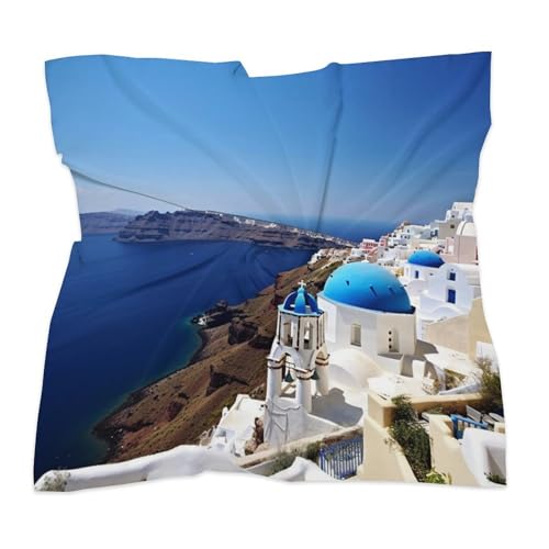 Santorini Greek Island Sea View 18 Inches Satin Head Scarf Lightweight Silk Hair Scarves Soft Silk Head Scarf for Women Large Satin Bandanas Square Headscarf Fashion Headband Neckerchief Neck Scarves3