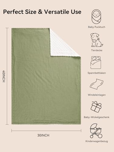 Couverture pour bébé double face TILLYOU anti-transpiration en mousseline de coton vert