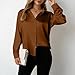 Women's Satin Button Down Shirts V-Neck Long Sleeve Tops Summer Business Office Blouses Casual Fashion Fall Shirt Brown