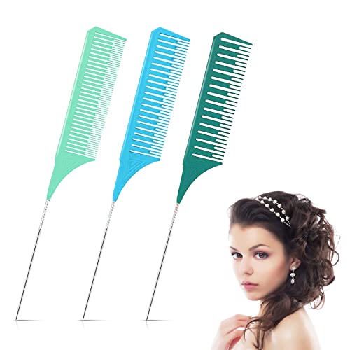 Produktfoto von 3 Größen 3 Farben Schwanzkamm für Friseursalon,Strähnenkamm Haarkamm,Nadelstielkamm,Professionelle Antistatische&hellip;
