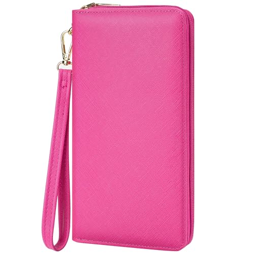 Image of Chelmon Womens Wallet Genuine Leather RFID Blocking Purse Credit Card Clutch (CH Rose Red)