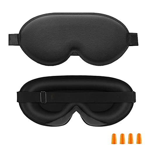 JeoPoom Bandeau pour Les Yeux 3D, Masque de Sommeil, Cache Yeux, Masque Pour Les Yeux Ajustable avec Boules Quies, pour le Vol, la Sieste, le Travail Posté ou en Voyage(Noir) Cover