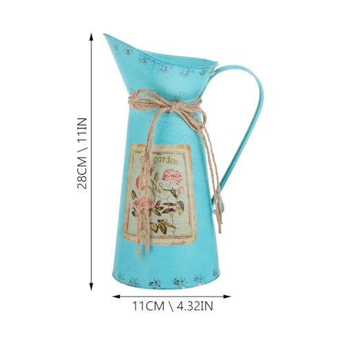 Cubo de hierro para flores vintage contenedor balde rústico azul centro mesa 3
