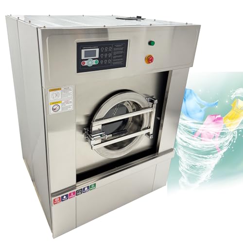 INTSUPERMAI Industrial Washer Extractor Automatic Washing Dehydrator Machine 33lb/15kg Washing and Drying Machine 304 Stainless Steel Drum, 6KW Fast Heat & Auto Spin for Hotels/Laundry/Automotive 220V