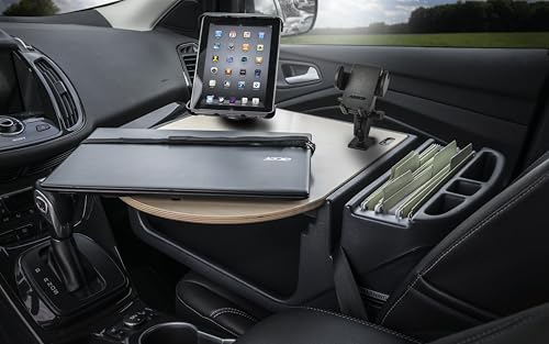 Image of AutoExec AE-RMCD-PM-TAB-11M Roadmaster Car Desk for Your Vehicle Workstation and Mobile Office, Natural with Phone Mount and Tablet Mount | Vehicle Workstation, Mobile Office, Phone Mount, Tablet Mount