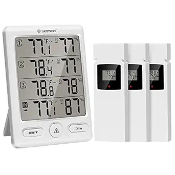 Geevon Indoor Outdoor Thermometer Wireless with 3 Remote Sensors, Digital Hygrometer Indoor Thermometer, Temperature Humidity Monitor Gauge with 200FT/60M Range
