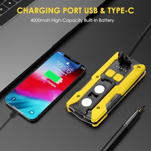 Rechargeable LED Work Light, OTYTY 40W 2000LM Magnetic Work Light Battery Powered Portable Flood Light with Gooseneck Flashlight for Car Repairing, Camping, Inspection — view 6