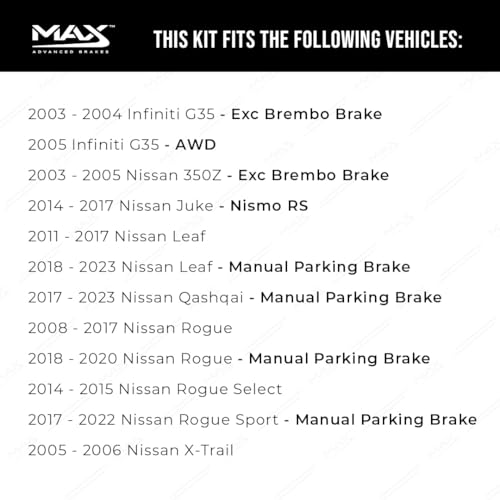Image of MAX Advanced Brakes - Rear Brake Kit For 2008-2022 Nissan Rogue, 2017-2023 Nissan Qashqai (w /Manual Parking Brake)| Carbon Ceramic Brake and Rotor Kit| Geomet Coated Cross-Drilled Brake Rotors