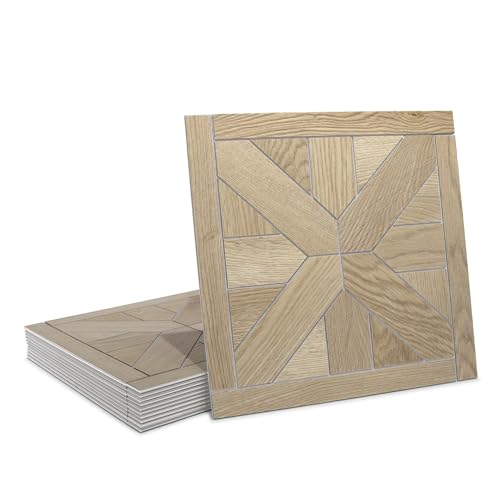 12-Pack Peel and Stick Floor Tile, 12" x 12" Pinwheel SPC Self-Adhesive Luxury Vinyl Flooring, Wood-Look Groutable Backsplash Tile for Kitchen Bathroom, Warm Oak, Covers 12 Sq. Ft. Pinwheel