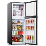 KOMORE Small Fridge Freezers Freestanding 105L 7‑Stage Thermostat LED Light