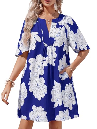 Image of Wenrine Womens Flutter Short Sleeve Mini Dress Casual V Neck Loose Flowy Summer Dresses