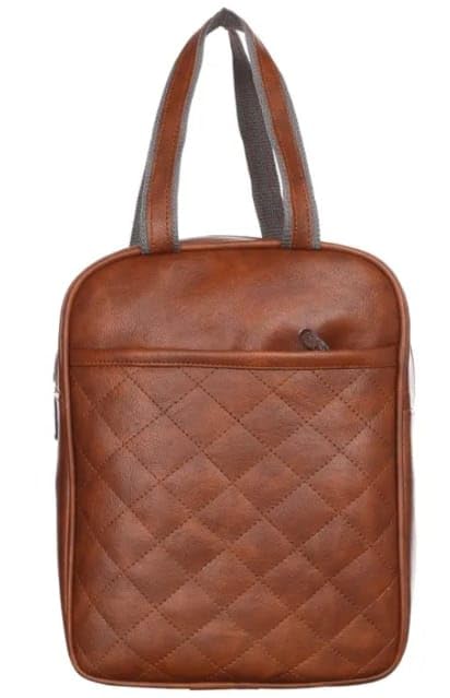 Highflier Trendy Quilted Faux Leather Lunch/Tiffin Bag for Men & Women, Brown with Grey Straps, Pack of 1-image-17