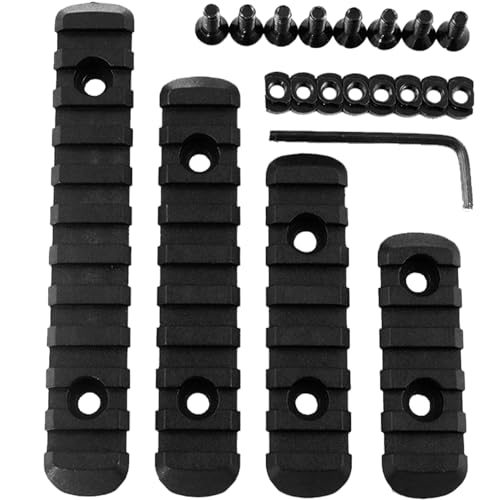 YAOYYG Lot de 4 Rails Picatinny, avec Vis Clé Rainures Section Mlock Rails Picatinny Compatible avec Les Systèmes Mlok, Lampes Tactiques et Accessoires de Tir, être adapté aux Jouets, Noir
