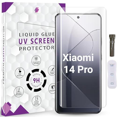 Image of Advanced HD+ UV Tempered Glass Screen Protector For Xiaomi 14 Pro (6.73 Inch, Pack of 1) Full Adhesive UV Curved Screen Guard, Case Friendly with installation kit & Guide