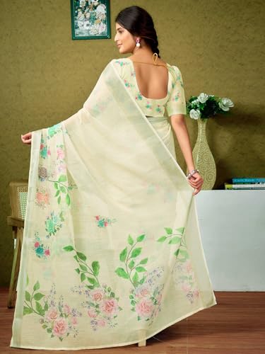 Image of SIRIL Women's Linen Digital Printed Saree With Unstitched Blouse Piece